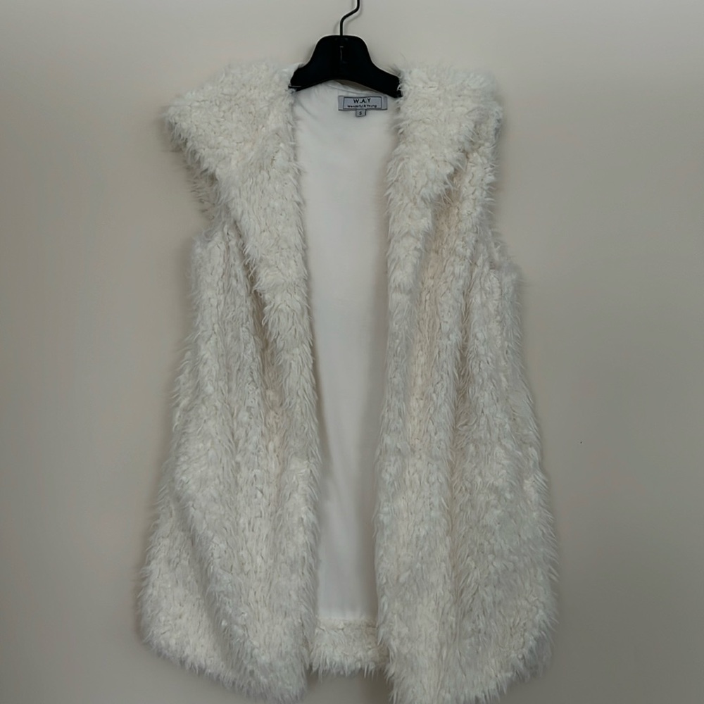 Cream colored ultra soft vest with hood